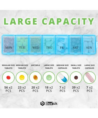 BoxSik Blue Pill Organizer - 7-Day Weekly Medication Storage Box for Vitamins & Supplements - Buy Online on GoSupps.com