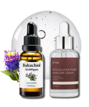 Korean Bakuchiol & Beta-Glucan Serum Bundle 30,000 ppm Bakuchiol & 400,000 ppm Beta-Glucan for Wrinkle Reduction, Skin Firming & Intense Hydration Anti-Aging & Soothing Korean Skincare for Sensiti