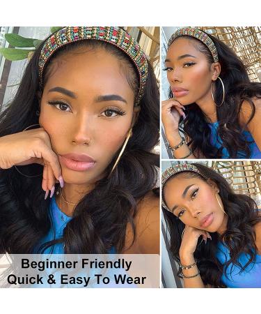 Synthetic Glueless Black Body Wave Headband Wig - 26 Inch 1B# Natural Black - Heat Resistant - 180% Density - For Black Women - Buy Online on GoSupps.com