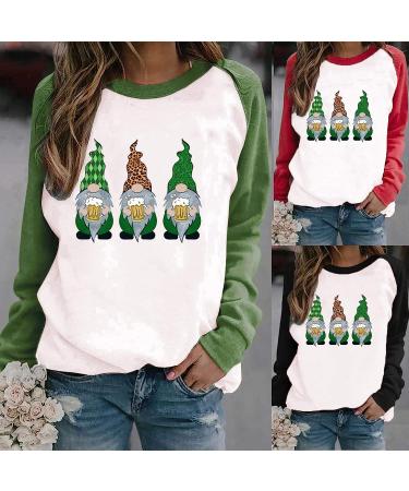 St. Patrick's Day Shamrock Print Women's Graphic Tee - Casual Long Sleeve T-Shirt - Buy Online on GoSupps.com
