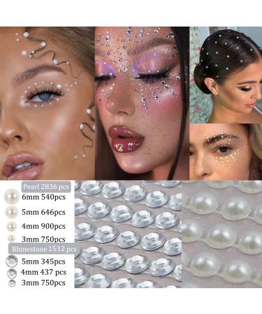 White Pearl & Clear Rhinestone Stickers - 4368 PCS Self-Adhesive Gems for Makeup, Face, Eye, Hair - DIY Vintage Bling Jewels - Buy Online on GoSupps.com