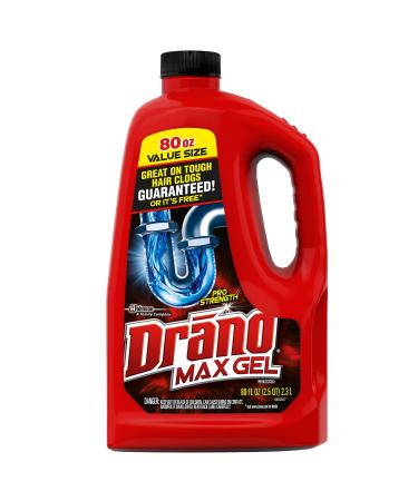 Drano Max Gel Drain Clog Remover and Cleaner for Shower or Sink Drains, Unclogs and Removes Hair, Soap Scum, Blockages, 80 oz Max Gel Clog Remover