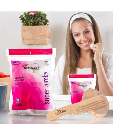 Jinglebely Super Jumbo Cotton Balls - 100% Pure Cotton 70 Count + Moofin Wooden Comb | Extra-Large Beauty & Personal Care - Bulk Pack of 6 - Buy Online on GoSupps.com