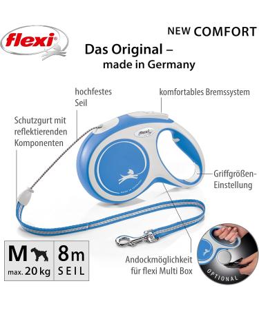 Flexi Kerbl New Comfort Retractable Dog & Cat Leash - 3-8m for Pets 8-20kg - Blue | High-Quality Pet Supplies - Buy Online on GoSupps.com
