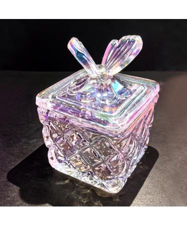 CORFULRA Dappen Dish for Monomer Acrylic Nail Liquid Large Monomer Dish with Lid Acrylic Liquid Powder Cup Square Butterfly Glass Jar for Nail Brush Acetone Nail Polish Remover Holder. Rainbow B-White