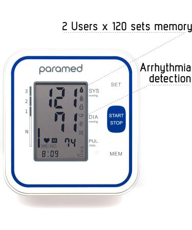 PARAMED Blood Pressure Monitor: Automatic Upper Arm BP Monitor with Cuff 8.7"-15.7" - Digital BP Machine & Irregular Heartbeat Detection 120 Readings Memory - Large LCD - Batteries & Pouch Included - Buy Online on GoSupps.com