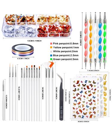 JOYJULY Nail Art Kit for Beginners - 28 Piece Set with Brushes, Dotting Tools, Stickers, Foil Tape, Rhinestones, and Tweezers in White - Buy Online on GoSupps.com