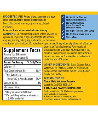 Nature Made Time Release Melatonin Gummies 10mg per Serving Maximum Strength Dosage Sleep Aid for Adults 100% Drug Free 60 Gummies 30 Day Supply - Buy Online on GoSupps.com