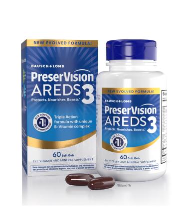 PreserVision AREDS3 Eye Vitamins #1 Eye Doctor Recommended Brand AREDS 2 Formula with 8 B-Vitamin Complex Promotes Healthy Cellular Eye Function* 3-in-1 Macular Supplement 60 Softgels