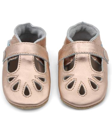 Soft Leather Baby T-Bar Shoes for Girls | Non-Slip Soles | Rose Gold | 0-6 Months to 2-3 Years - Buy Online on GoSupps.com