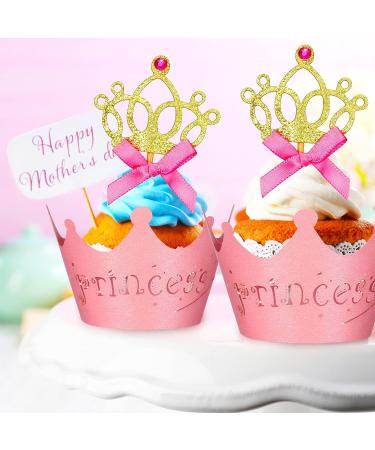 72 Pieces Glittery Princess Cupcake Toppers Crown Cupcake Wrapper Holder Pink Gold Crown Tiara Cupcake Pick Glitter Heart Cupcake Topper Baby Shower Cupcake Decoration for Birthday Wedding Party Decor - Buy Online on GoSupps.com