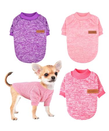 2 or 3 Pieces Chihuahua Dog Sweaters for Small Dogs Girls Boys XXSS Tiny Dog Clothes Winter Fleece Warm Puppy Sweater Yorkie Teacup Extra Small Dog Outfit Doggie Cat Clothing (XX-Small) XX-Small purple pink,rose