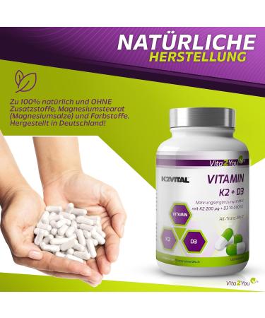 Buy Vita2you Vitamin D3 + K2 - 180 Capsules | 10 000 IU D3 & 200 g K2 (MK-7) - Premium Quality K2Vital - International Shipping - Buy Online on GoSupps.com