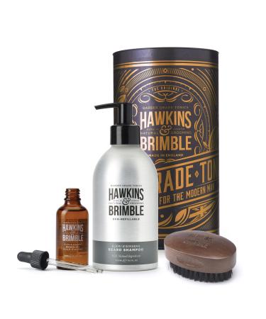 Hawkins & Brimble Daily Ritual Beard 3 Piece Gift Set, Healthy Beard Growth Kit with Non-Greasy Beard Oil to Repair Damaged Follicles, Beard Shampoo for