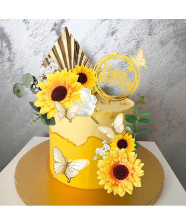 Sunflower Rose Flower Cake Decorations Butterfly Cake Topper with Artificial Eucalyptus and Happy Birthday Topper for Summer Sunflower Wedding Party Decorations Baby Shower Supplies (Sunflower) - Buy Online on GoSupps.com