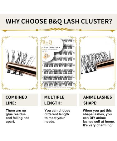 72 B&Q D-Curl Individual Cluster Lashes | Soft Fluffy DIY Extensions - D-12mm B 49 - Buy Online on GoSupps.com