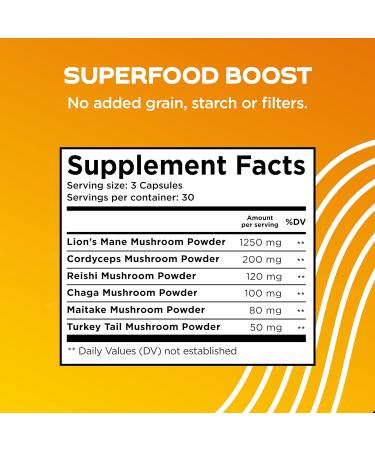 Vital Vitamins Lions Mane Mushroom Supplement Capsules - Brain Booster with Cordyceps, Reishi, Chaga & Maitake - 90 Veggie Pills - Buy Online on GoSupps.com