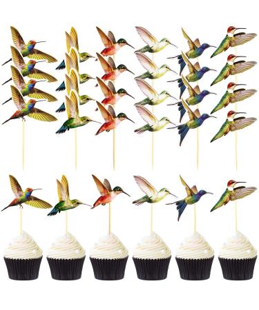 24 Pieces Hummingbird Cupcake Topper Hummingbird Cake Bird Decoration Cupcake Picks Toothpicks with Hummingbird Shape Hummingbird Cake Bird Decoration for Birthday Christmas Party Cake Decoration