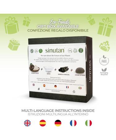 Sinutan | Konjac Face Sponge | 100% Natural Bamboo Activated Charcoal | Konjac Round Sponge for Exfoliation and Deep Pore Cleansing | Face and Body - Buy Online on GoSupps.com