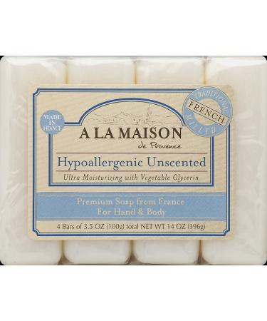 A La Maison Hypoallergenic Unscented Bar Soap - 4 Bars (14 oz) - Gentle & Skin-Friendly - Buy Online on GoSupps.com