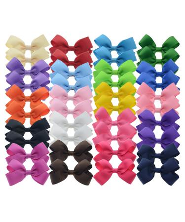 40pcs Toddler Girls Ribbon Bows for Hair (3 Inch Bow Bulk Pack) (20 pairs toddler bows) 20 Pairs 3 inch Hair Bows