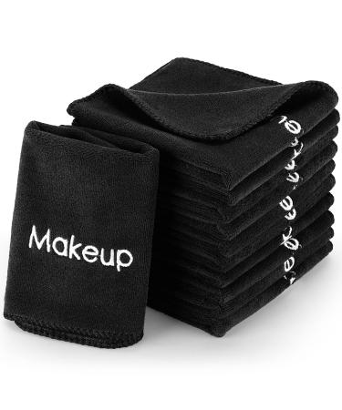 48 Pieces Makeup Towels Bulk 12 x 12 Inch Microfiber Washcloths Reusable Makeup Remover Face Skin Cleaning Cloth Soft Absorbent Facial Towels with ''Makeup'' Bulk Gift for Women Holiday (Black)