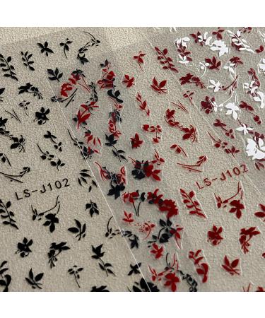 6 Sheets 3D Flower Nail Art Stickers - Self-Adhesive Leaf & Floral Designs for DIY Manicure - Red White Black Nail Decals for Women - Buy Online on GoSupps.com