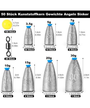 Vepepe 50-Piece Texas & Carolina Rig Set - 7 Sizes 0.12 to 1.06 OZ Fishing Weights Dropshot Lead 100 Grain Fish Beads & 20 Swivels - International Shipping Available - Buy Online on GoSupps.com