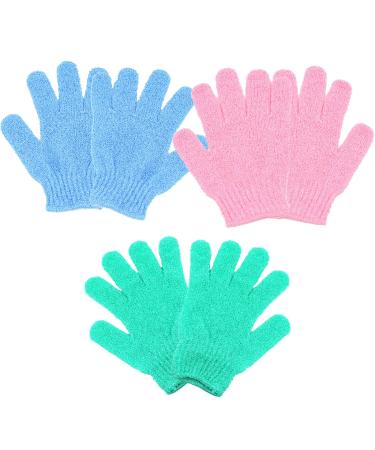 3 Pairs Exfoliating Gloves Double Sided Exfoliating Glove Exfoliating Body Scrub Body Scrubber Shower Gloves Bath Exfoliating Glove for Shower Spa Massage and Body Scrubs Dead Skin Cell Remover 3 Pairs/Blue+Green+Pink