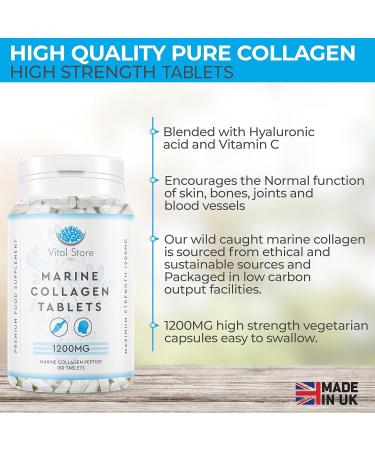 Marine Collagen Peptide Tablets 1200MG - 6 Month Supply - 180 High Strength Hydrolyzed Tablets for Skin, Hair, Muscle & Joints - Buy Online on GoSupps.com