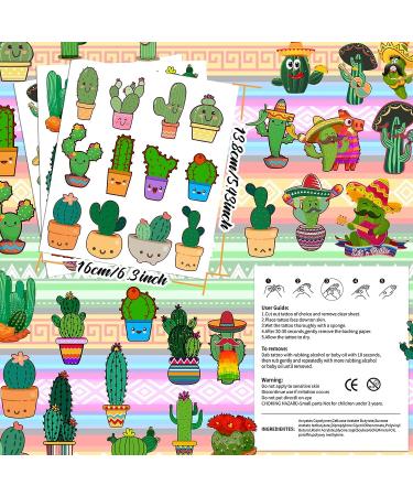 Cactus Temporary Tattoos - 12 Sheets, 140 Pieces | Mexican Themed Stickers for Fiesta Party Decoration, Kids & Adults - Buy Online on GoSupps.com