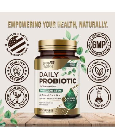 Probiotics 50 Billion CFU + 10 Strains - Max Absorption Daily Probiotic for Women & Men Lactobacillus Blend for Immune Support Prebiotics for Digestive & Gut Support Bottle In USA - 120 Capsules 120 Count (Pack of 1) - Buy Online on GoSupps.com