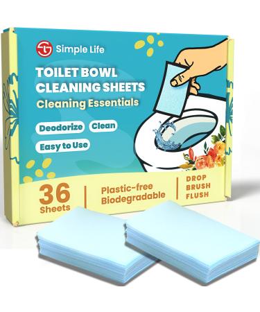 Simple Life Natural Toilet Bowl Cleaner Strips | Eco Friendly and Septic Safe | Removes Stains Odors and Grime | Non Toxic Foaming Toilet Cleaning Sheets | 36 Count 36 Count (Pack of 1)