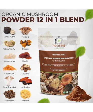 PROFINE Truffle PRO Mushroom Powder 12- in - 1 Super Blend with Black Truffle and White Truffle - USDA Organic - Supplement - Add to Coffee/Tea/Smoothies - Whole Mushrooms - No fillers - Buy Online on GoSupps.com