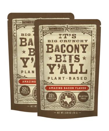 All Y'alls Foods Vegan Bacon Bits - Big and Crunchy - Plant Based, Non-GMO, Gluten Free, High Protein (2-Pack) 2.69 Ounce (Pack of 2)