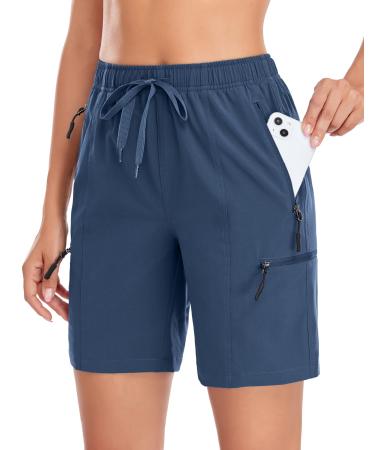 Nomolen Women's Hiking Cargo Shorts Quick Dry Lightweight 7" Athletic Golf Casual Summer Shorts with Zipper Pockets UPF 50+ Navy Blue X-Large