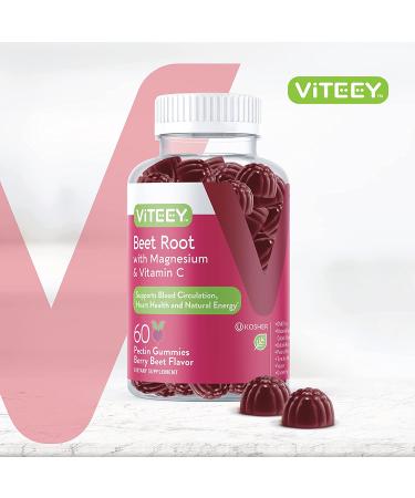 Beet Root Gummies with Magnesium & Vitamin C | Circulation & Blood Pressure Support | Energy & Immune Boost | Berry Beet Flavor - 60 Count - Buy Online on GoSupps.com