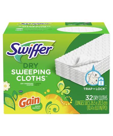 Swiffer Sweeper Dry Sweeping Pad Refills, Hardwood Floor Mop Cleaner Cloth Refill, Gain Scent, 32 Count 32 Count (Pack of 1)