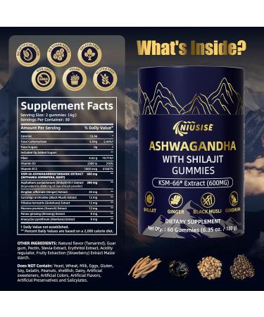 NIUSISE Ashwagandha Gummies with Shilajit 300mg for Women & Men Zero Sugar ashwagandha Supplements with Maca Root Powder | Organic ashwagandha Extra Strength for Boost Energy 60 Gummies - Buy Online on GoSupps.com