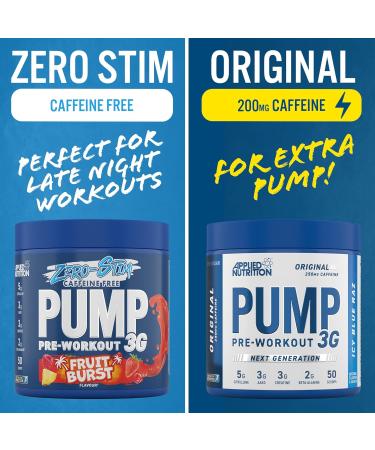 Pump Zero Pre-Workout - Caffeine-Free Energy & Performance (Fruit Burst, 375g) - 25 Servings - Buy Online on GoSupps.com
