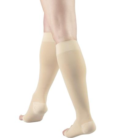 Truform 20-30 mmHg Aloe Infused Compression Stockings - Knee High Open Toe Beige Large - 1 Pair for Optimal Support - Buy Online on GoSupps.com