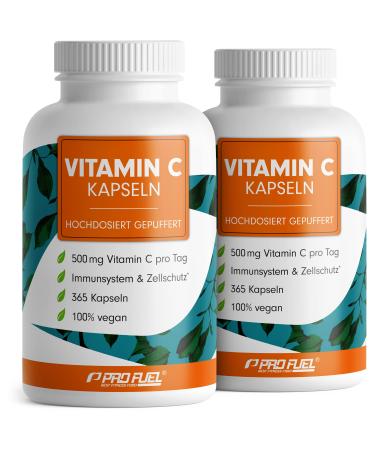 Vitamin C high dosed - 730 vitamin C capsules - 500 mg vitamin C buffer - high -quality calcium ascorbate optimally high -dose - without undesirable additives - laboratory test with certificate - 100% vegan 2x 365 capsules