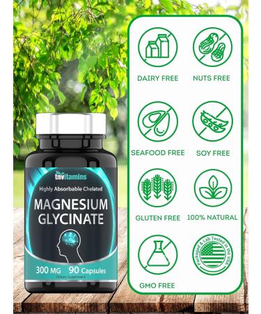 Chelated Magnesium Glycinate Capsules 300mg (90 Count) | Highly Absorbable for Calm Sleep & Stress Support | TNVitamins - Buy Online on GoSupps.com
