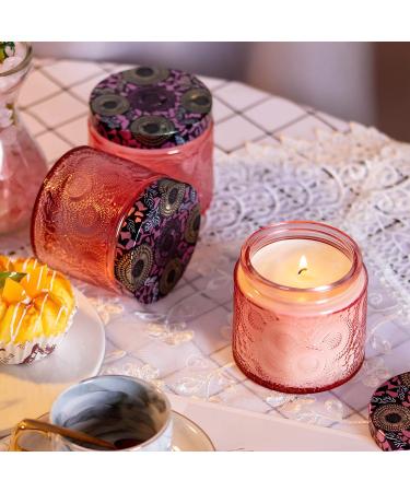 10 oz Pink Embossed Glass Candle Container with Tin Lid and Labels - Buy Online on GoSupps.com