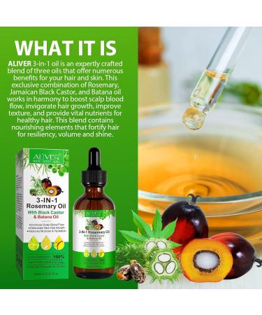 Batana Oil & Rosemary Essential Oil & Black Castor Oil 3In1 Hair Growth Oil For Hair Growth Stimulates New Hair Growth Restores Moisture & Hydration Volume And Shine 60Ml - Buy Online on GoSupps.com