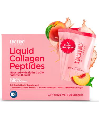 BeMe Liquid Collagen for Women - 2500mg Verisol Collagen Liquid with Biotin CoQ10 & Vitamin C - Clinically Proven Collagen Peptides for Hair Skin & Nails - 30 Peach Sachets Peach 21 Fl Oz (Pack of 1)