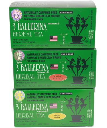 3 Ballerina Tea Extra Strength All Natural Dieters Drink (Lemon Flavor) - 18 Tea Bags (1.88 Oz)