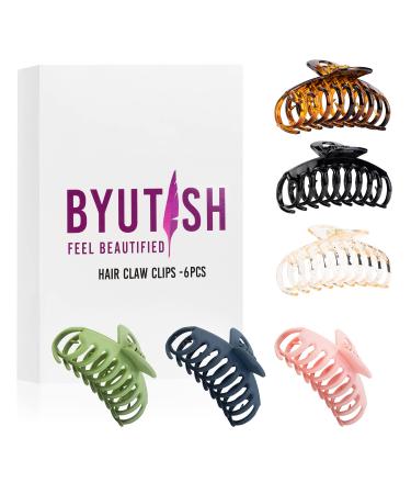 Byutish Hair Claw Clips for Thick Hair - 6 Pcs Hair Clips Women Anti-Slip ABS Plastic Strong Grip Hair Claw for Straight Curly & Wavy Hair Volumes & Lengths (Claw Clip)