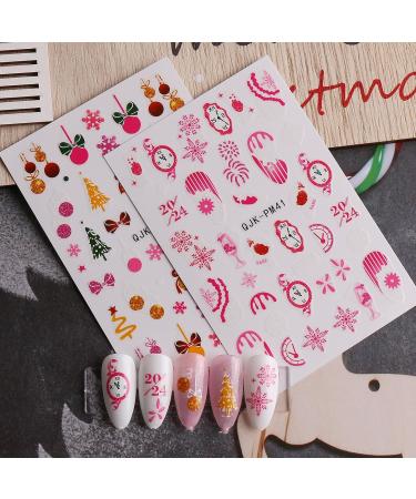 Christmas Nail Stickers 9 Sheets Self-Adhesive Nail Decal Pink Nail Art Decoration Design Supplies - Buy Online on GoSupps.com