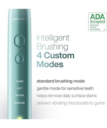 Aquasonic Vibe Series Ultra-Whitening Toothbrush ADA Accepted Power Toothbrush - 8 Brush Heads & Travel Case 40 000 VPM Motor & Wireless Charging - 4 Modes w Smart Timer Mint Green Metallic - Buy Online on GoSupps.com